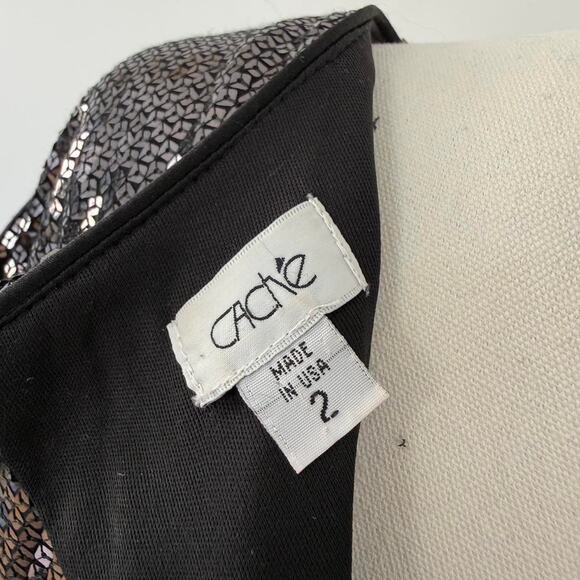 VINTAGE Y2K CACHE BLACK SEQUIN COLD SHOULDER DRESS - Picture 6 of 7